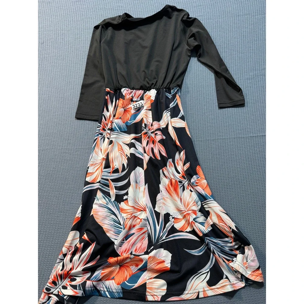 Tropical Floral Dress Girls 130  Black Orange